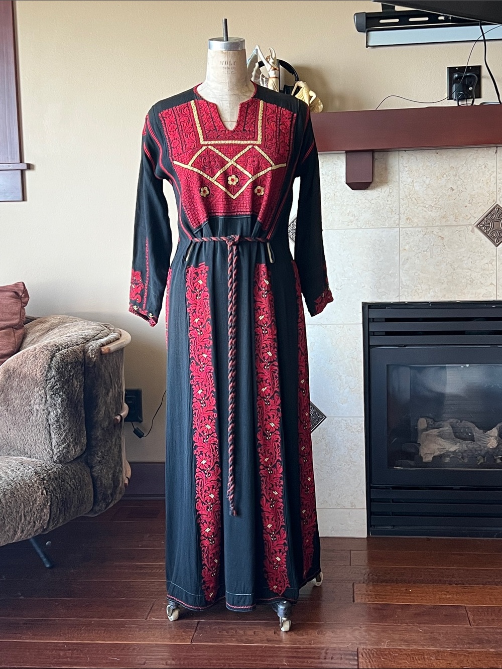 Ethnic tribal embroidered maxi dress